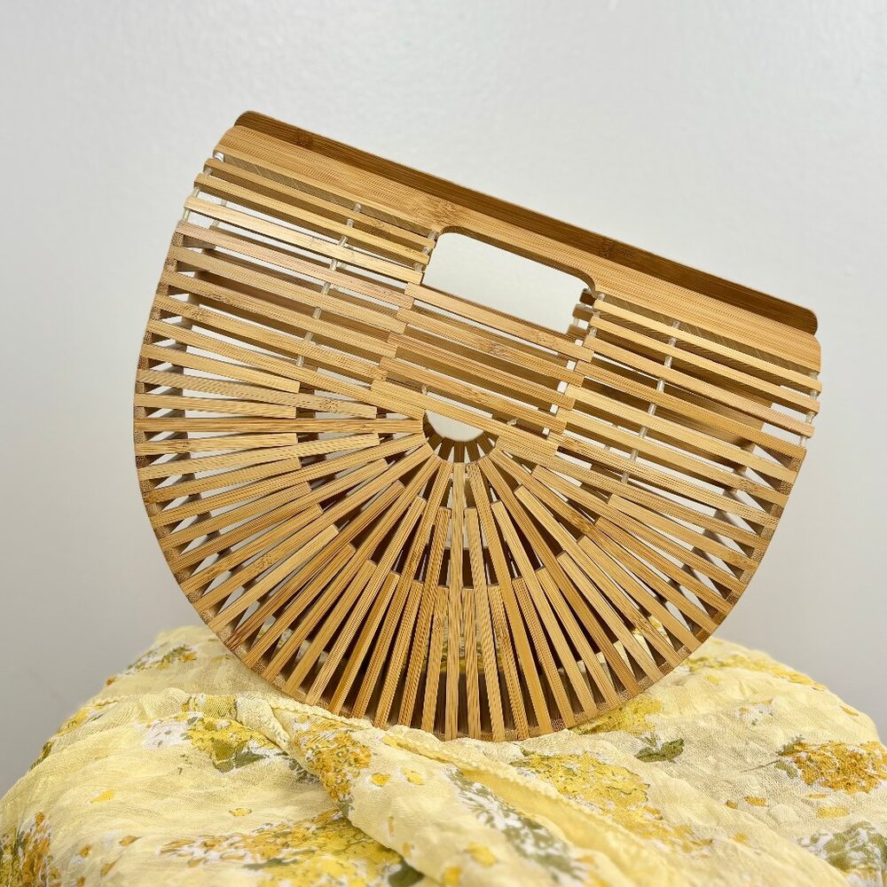 Vintage Style MCM Bamboo Half Circle Slat Purse Top Handle